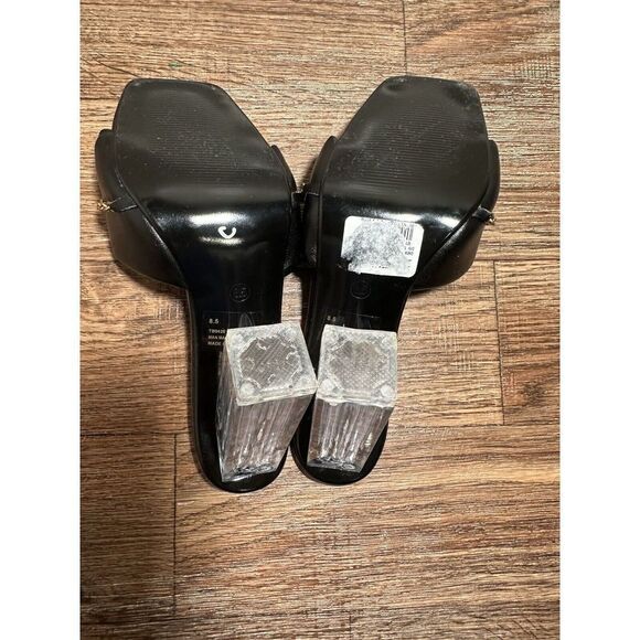 CAPE ROBBIN Cherie Gold Chain Square Lucite‎ Heeled Mule Sandals Size 8.5 Black - Picture 8 of 9